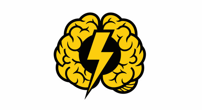 A yellow human brain illustration with a black lightning bolt symbol