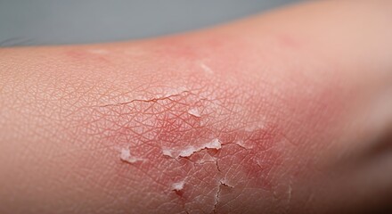 Fototapeta premium Close-up of peeling skin on an arm, showing a sunburn or skin irritation.