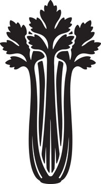 Black silhouette of a celery stalk with leaves a simple vector illustration for healthy food and cooking concepts