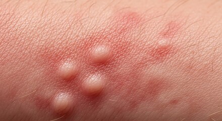 Fototapeta premium Close-up of skin rash with small bumps and redness, possibly an allergic reaction or insect bites.