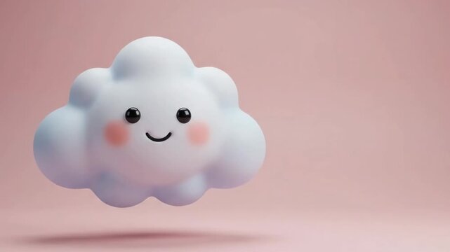 Cute cartoon cloud character with a smiling face and pastel colors on pink background