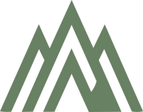 Triple green geometric mountain peaks line art icon