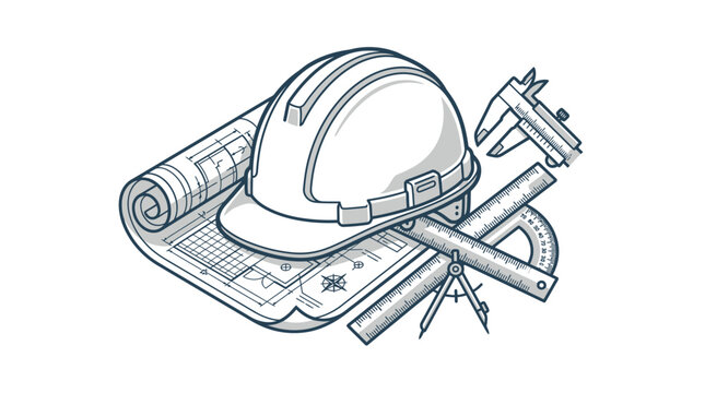 Construction Hard Hat and Tools.