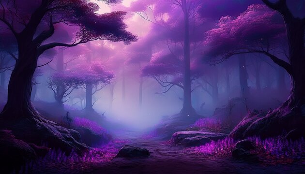 misty gradient plum purple dreamy forest atmosphere phone hd wallpaper ai generated