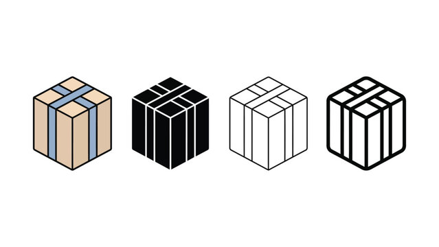 Four different colored boxes with straps and labels on white background