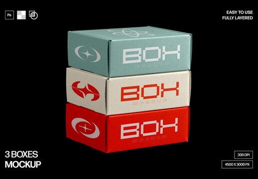 3 Boxes Mockup For Packaging And Product Design