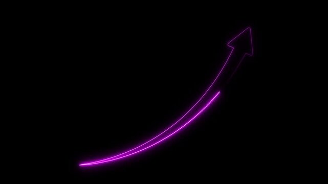 Pink Neon Growth Arrow Animation Moving Upward on Black Background, Business Success, Financial Profit Increase, Career Progress and Positive Economic Trend Concept Motion Graphic.