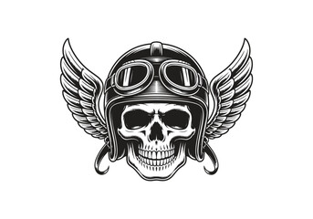 Fototapeta premium Winged Skull Helmet with Goggles Emblem, Biker Badge Tattoo Style Vector Illustration