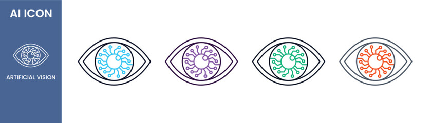 AI artificial vision outline icon set with technology eye circuit for computer vision or biometric face recognition concept, Vector illustration © Nargis