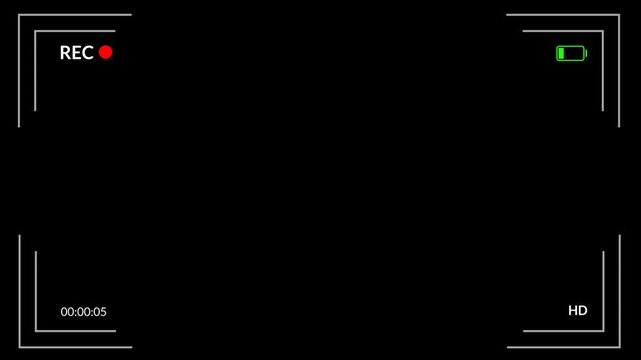 Video camera recorder screen overlay on a transparent background, Recording camera screen interface with alpha channel , Camera recording screen overlay. 