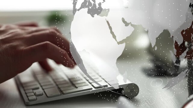 Businessman Working On Laptop With Digital Globe Hologram, Global Business Concept