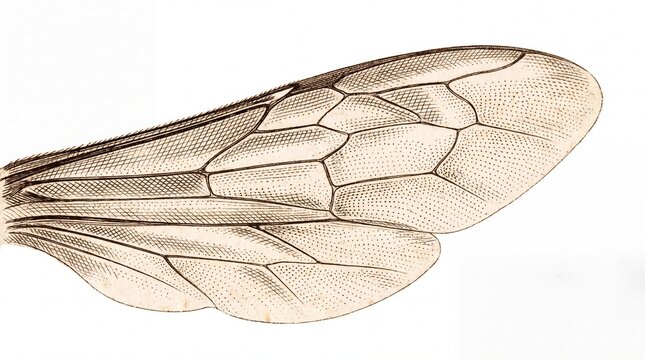 Antique scientific illustration of an insect wing structure with sepia ink venation
