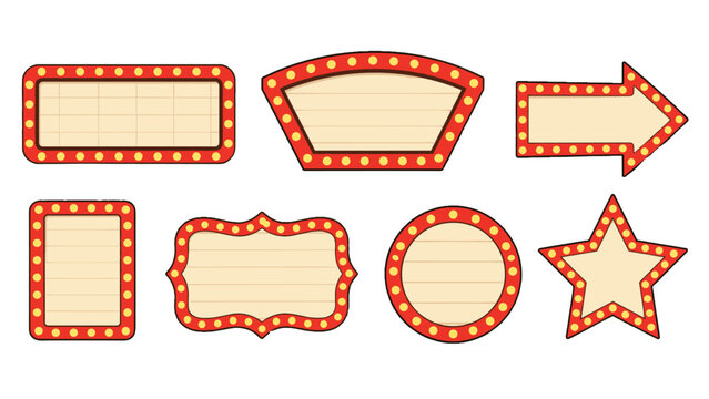 Set of retro marquee signboards with glowing light bulbs