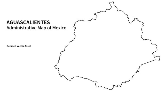 Aguascalientes Mexico State Outline Map, Black Contour of Mexican Administrative Region Vector