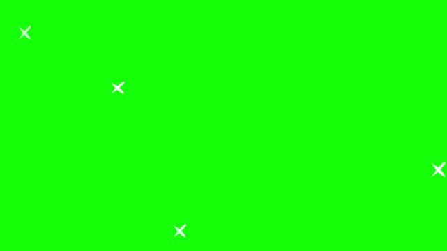 Glowing purple and white stars floating on green screen background