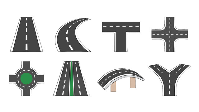Set of road and highway intersection icons in flat vector style