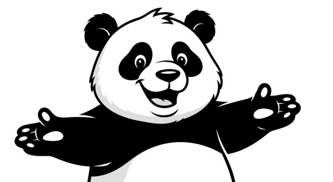 Happy Panda Hugging, Cartoon Style, Friendly Greeting, Cute Animal Illustration