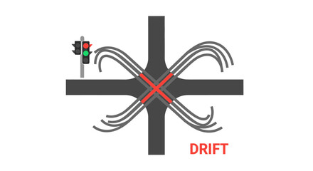 Drift Concept Illustration with Intersection and Traffic Light © salep