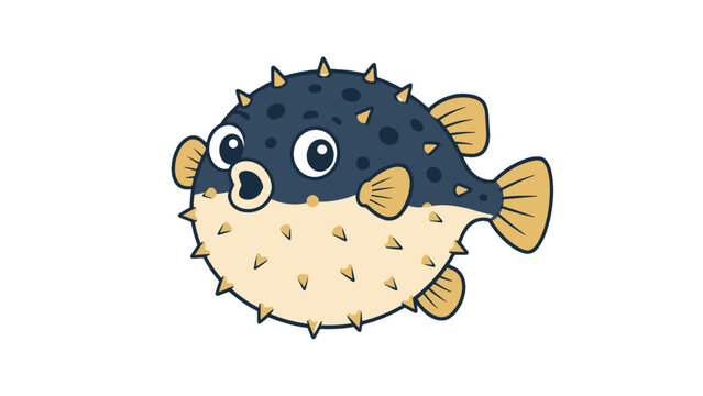 Cute puffer fish cartoon vector illustration on white