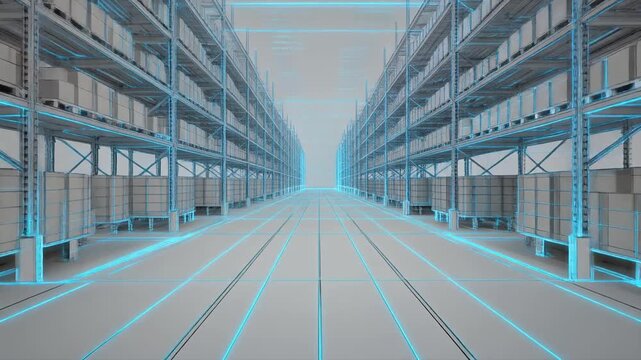 AGV（無人搬送車）の幾何学的な移動グリッドを描いたミニマルな図面