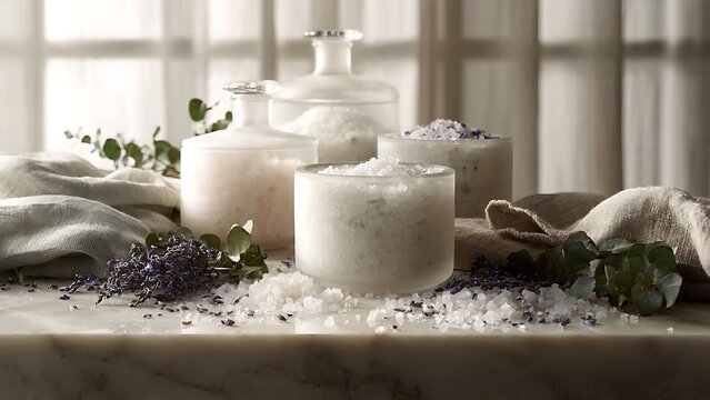 Botanical Bath Salt Collection with Lavender and Eucalyptus for Relaxing Spa Wellness Ritual