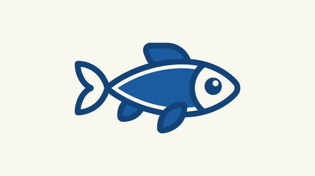A simple blue fish icon illustration on a light background