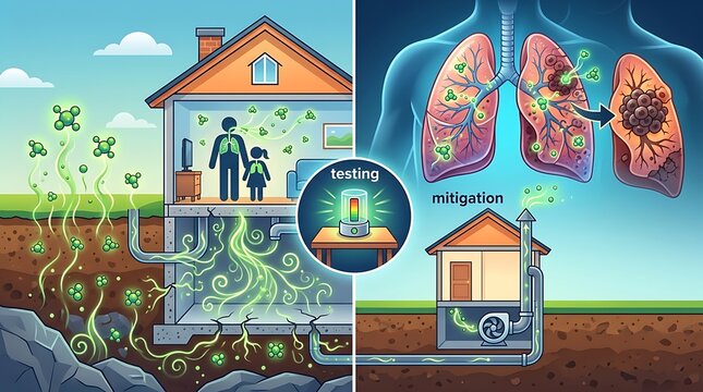 Radon gas home safety testing and mitigation infographic