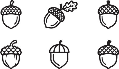 Six different style acorn illustrations with textured patterns Vector © Nur