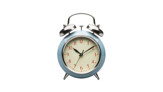 Retro twin bell alarm clock with light blue metal casing