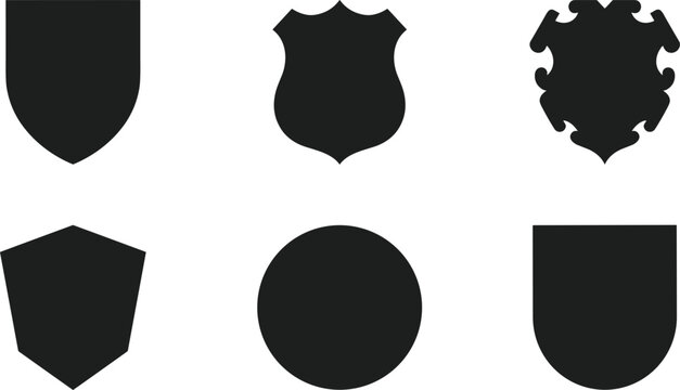 Shield silhouette vector set featuring heraldic crests coat of arms emblems security protection badges geometric shape elements,