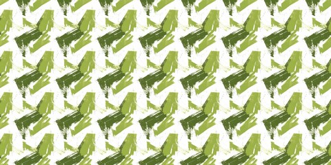 Obraz premium Expressive seamless pattern with bold angular green brushstrokes in varying shades arranged dynamically across a white background with raw gestural energy.