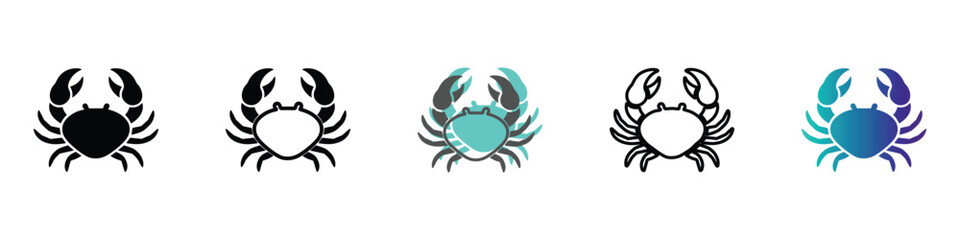 A set of five distinct crab illustrations, showcasing different graphic styles and color palettes for versatile design applications © Vova7