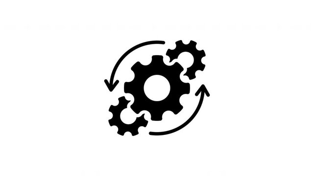 Gears With Arrows Solid Icon. Process Automation, Workflow Optimization, And System Integration Silhouette Symbol. Efficiency And Productivity Enhancement