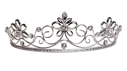 Silver tiara with clear crystals and floral motifs © Aino
