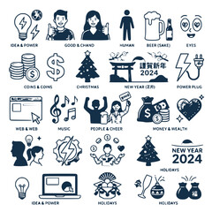 Obraz premium New Year 2024, Business, Ideas, Celebration, and Lifestyle Icons Collection