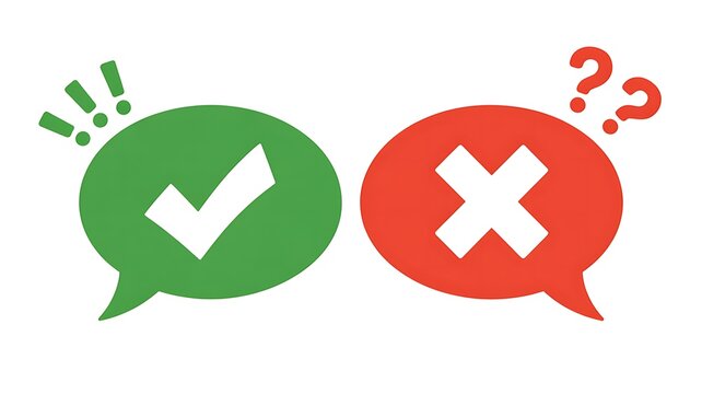 Communication symbols, yes no icons, checkmark and cross, speech bubbles