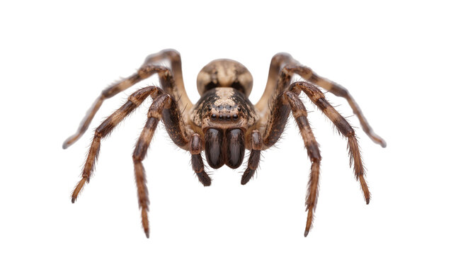Wolf spider with hairy legs and patterned cephalothorax