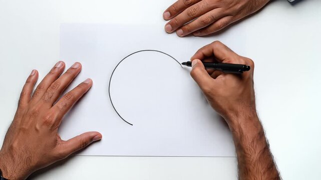 Hand Drawing Circle on Paper for Creative Project Planning and Ideation Concept