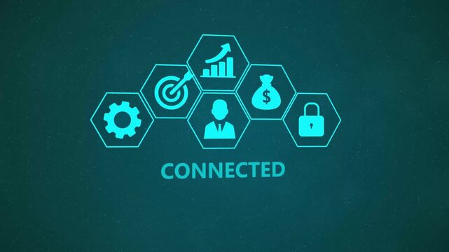 Connected Network Infographic Animation with Digital Business Icons and Enterprise Integration System on Dark Background 4K black background visuals