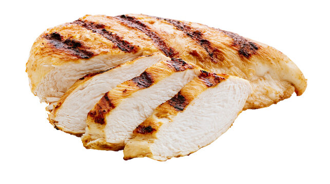 Grilled chicken breast sliced with grill marks