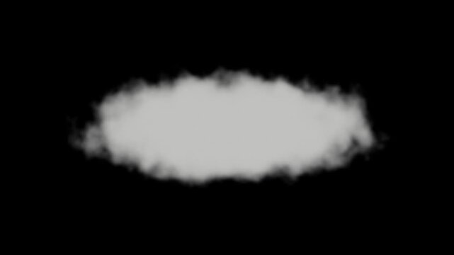 White cloud formation gradually disperses, showcasing a smooth transition of shape and texture in a visually striking manner on the black background