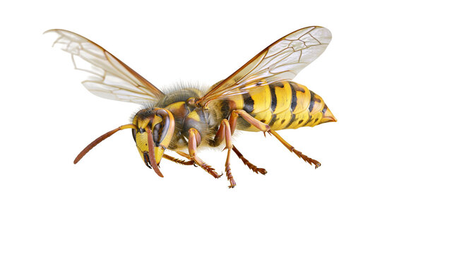 Yellow and black striped wasp with wings