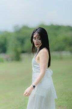 Elegant Woman in White Outfit Traveling in Khao Yai Thailand