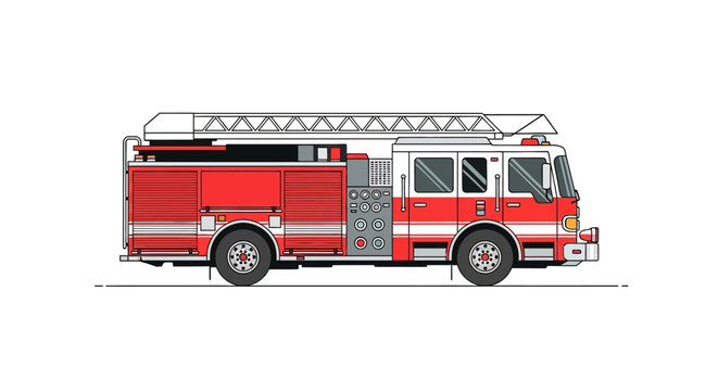 A red and white fire truck on a white background.