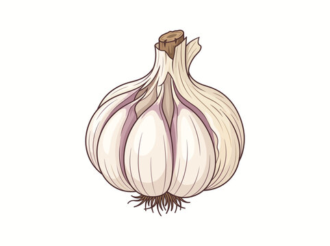 Hand-drawn illustration of fresh garlic bulb isolated on white background for culinary design projects and healthy organic food menu themes