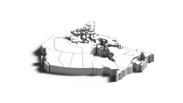 3D Canada Map with Drop Shadow, Isolated Canadian Provinces and Territories Isometric Concept Vector