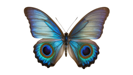 Blue morpho butterfly with iridescent wings, isolated on transparent background © Aliona