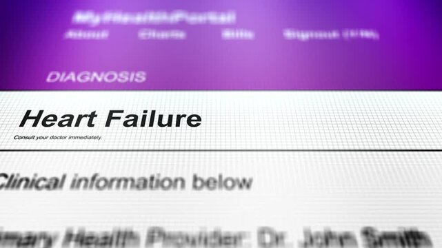 Camera Slides Across Generic Health Portal with Heart Failure Diagnosis