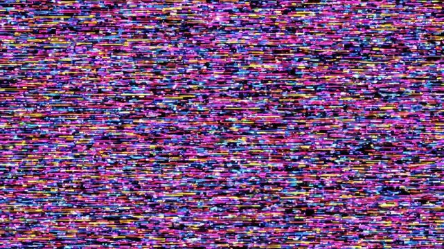 A colorful abstract digital glitch art background with pink blue and yellow hues