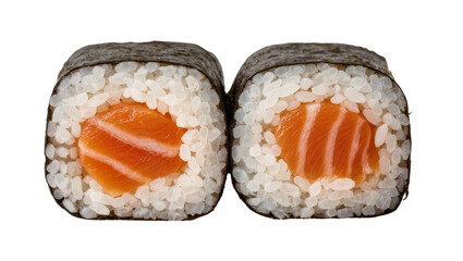 Two Salmon Maki Sushi Rolls with White Rice and Nori Seaweed © Anneliese